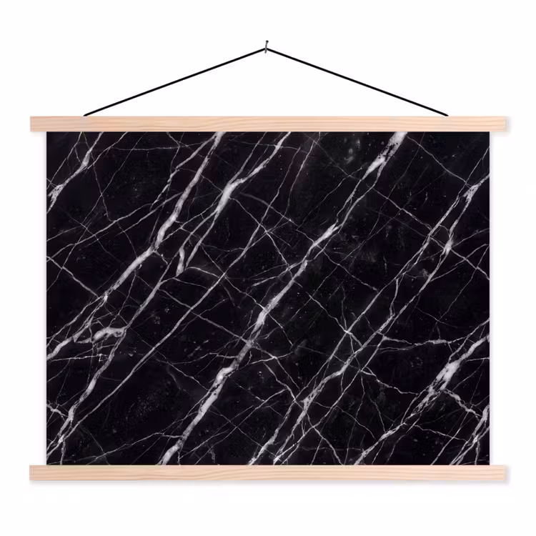 Marmer - Aders - Abstract - Zwart textielposter latten blank klein -3d