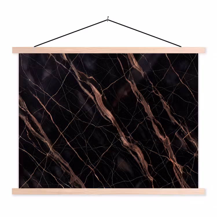 Marmer - Goud - Patroon - Luxe - Zwart textielposter latten blank klein -3d