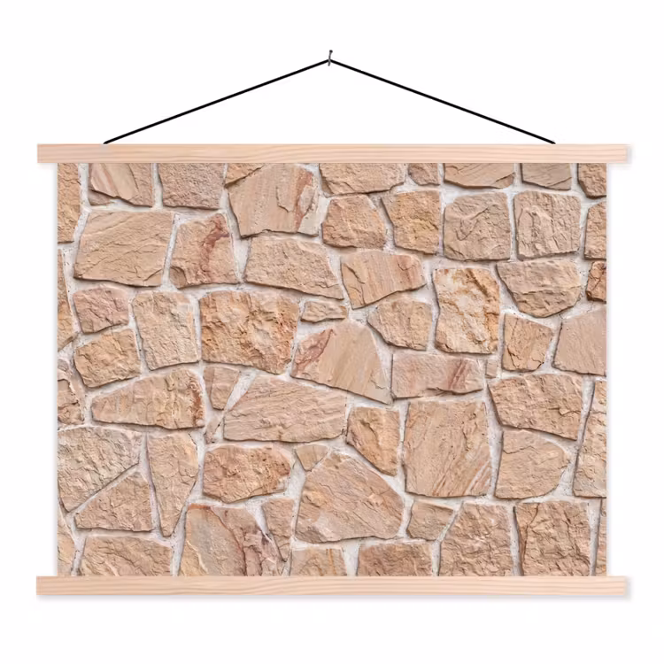 Muur - Steen - Patroon - Rustiek - Beige textielposter latten blank klein -3d