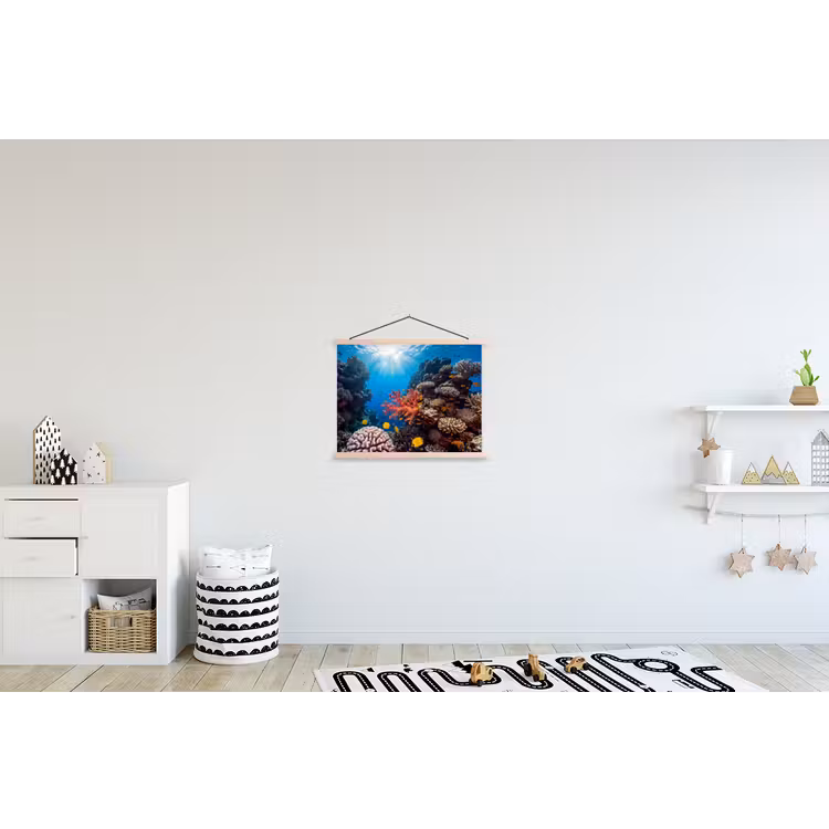 Zee - Koraalrif - Natuur - Levendig - Blauw textielposter latten blank klein -kinderkamer