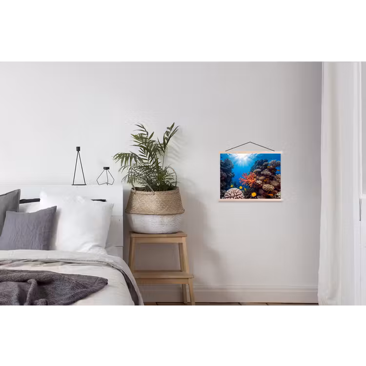 Zee - Koraalrif - Natuur - Levendig - Blauw textielposter latten blank klein -woonkamer
