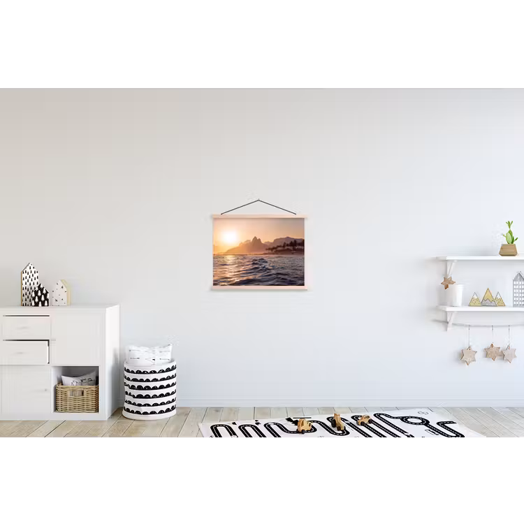 Zee - Golven - Zonsondergang - Kust - Goud textielposter latten blank klein -kinderkamer