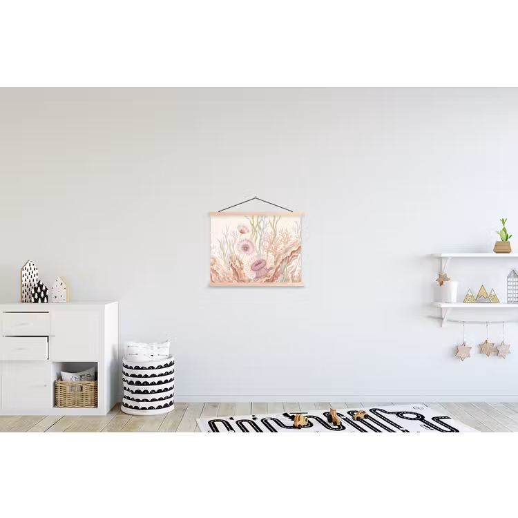 Zeeleven - Koraal - Onderwater - Illustratie - Kleurrijk textielposter latten blank klein -kinderkamer