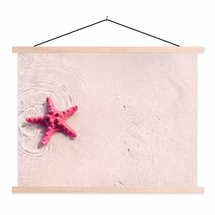 Zeeleven - Zeester - Strand - Roze - Water textielposter latten blank klein -3d