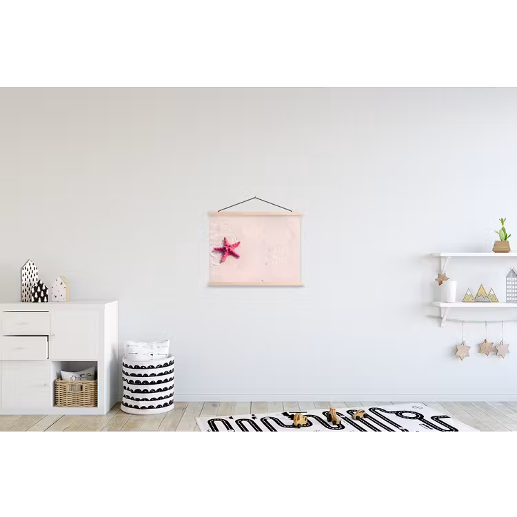 Zeeleven - Zeester - Strand - Roze - Water textielposter latten blank klein -kinderkamer