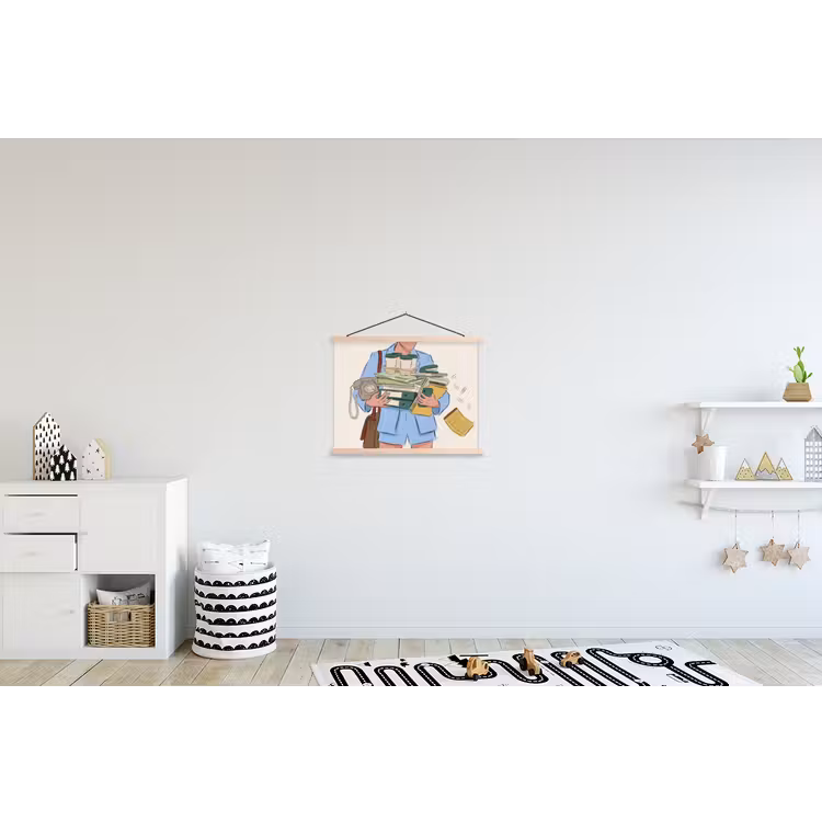 Mens - Kantoorartikelen - Werk - Modern textielposter latten blank klein -kinderkamer