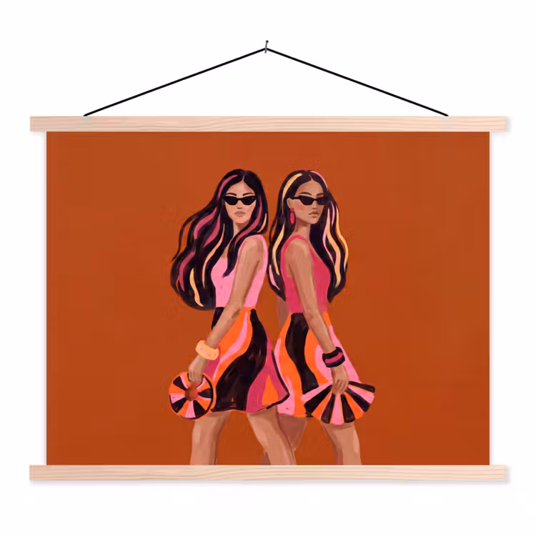 Mensen - Duo - Mode - Illustratie - Kleurrijk textielposter latten blank klein -3d