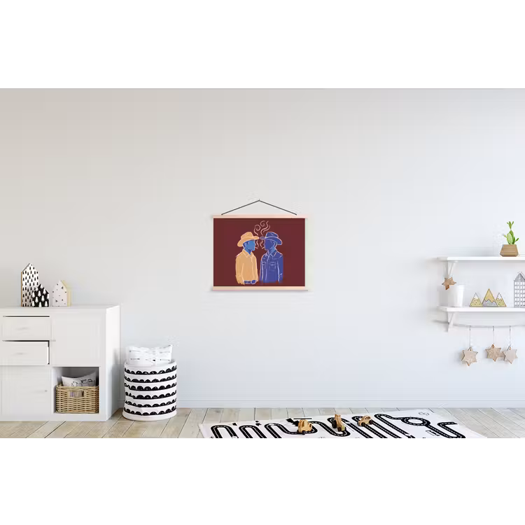 Mensen - Profiel - Sigaret - Abstract - Kunst textielposter latten blank klein -kinderkamer