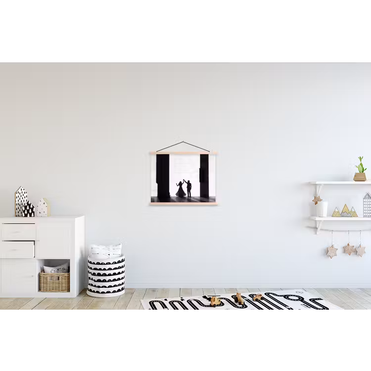 Mensen - Schaduw - Dans - Zwart-wit - Liefde textielposter latten blank klein -kinderkamer