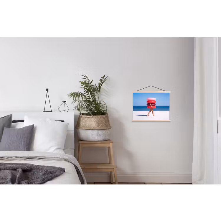 Mensen - Strand - Zomer - Recreatie - Kleurrijk textielposter latten blank klein -woonkamer