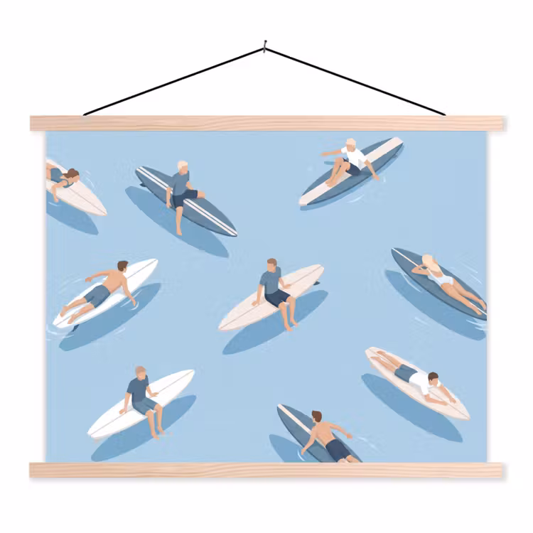 Mensen - Surfen - Water - Zomer - Illustratie textielposter latten blank klein -3d