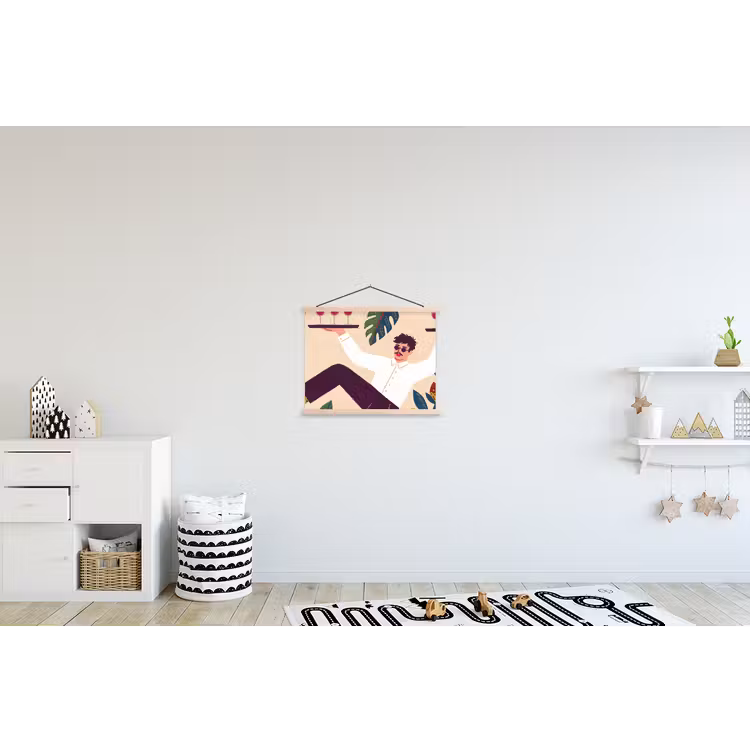 Mensen - Dienblad - Eten - Modern - Kleurrijk textielposter latten blank klein -kinderkamer
