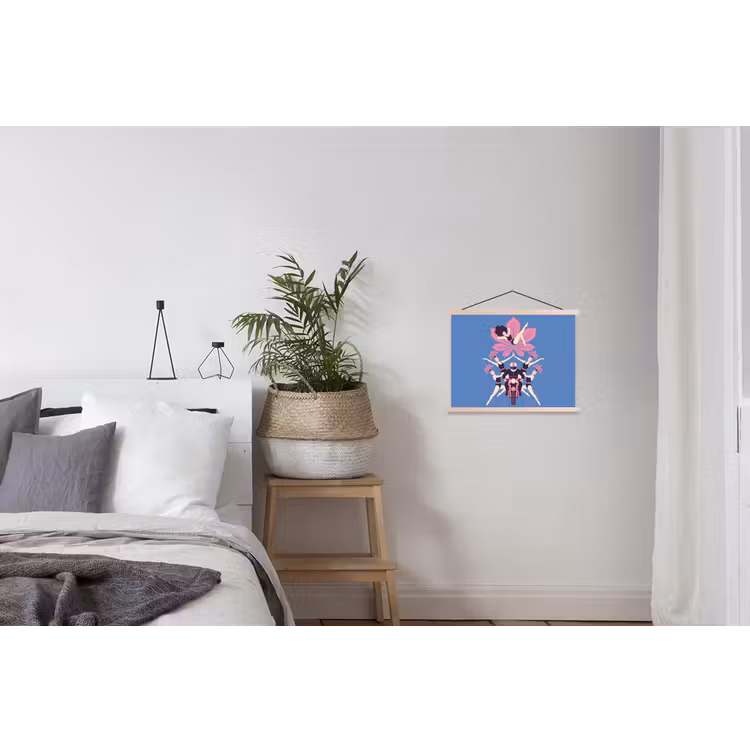 Mensen - Dans - Motor - Retro - Roze textielposter latten blank klein -woonkamer