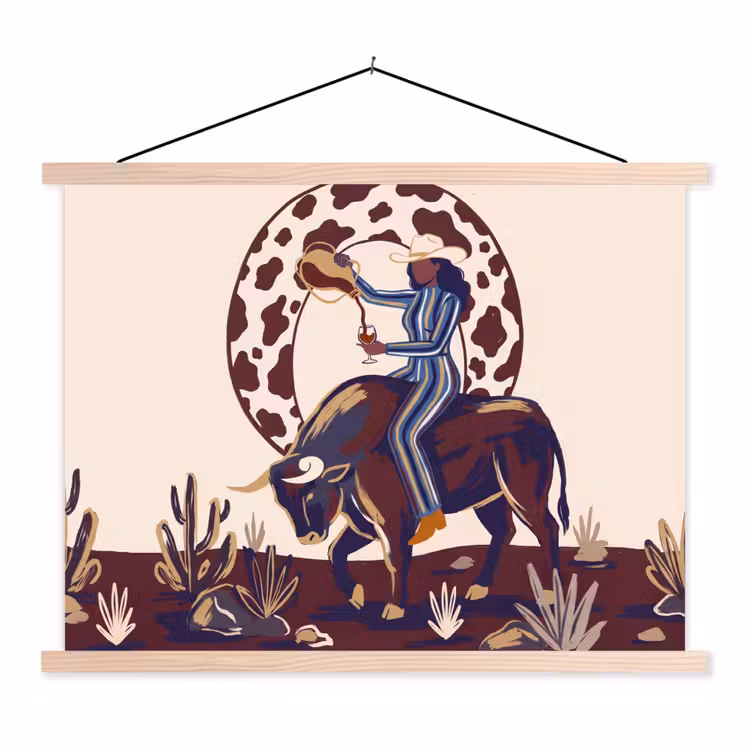 Mensen - Dieren - Cowboy - Abstract - Kleurrijk textielposter latten blank klein -3d