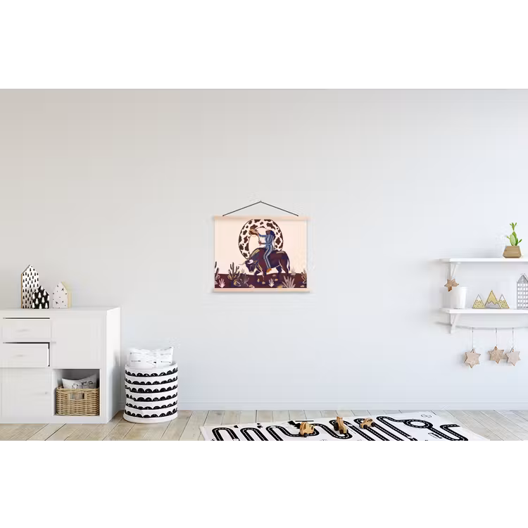Mensen - Dieren - Cowboy - Abstract - Kleurrijk textielposter latten blank klein -kinderkamer