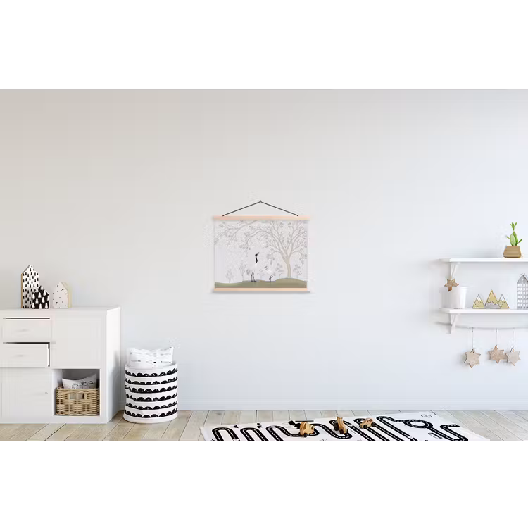 Minimalistisch - Kraanvogels - Blauw textielposter latten blank klein -kinderkamer