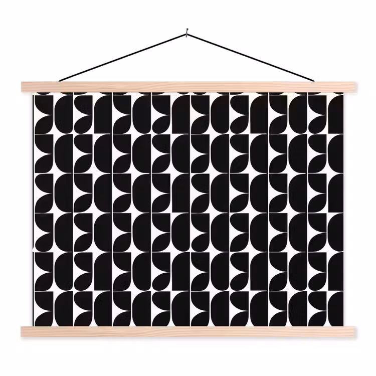 Modern - Geometrisch - Zwart textielposter latten blank klein 122 -3d