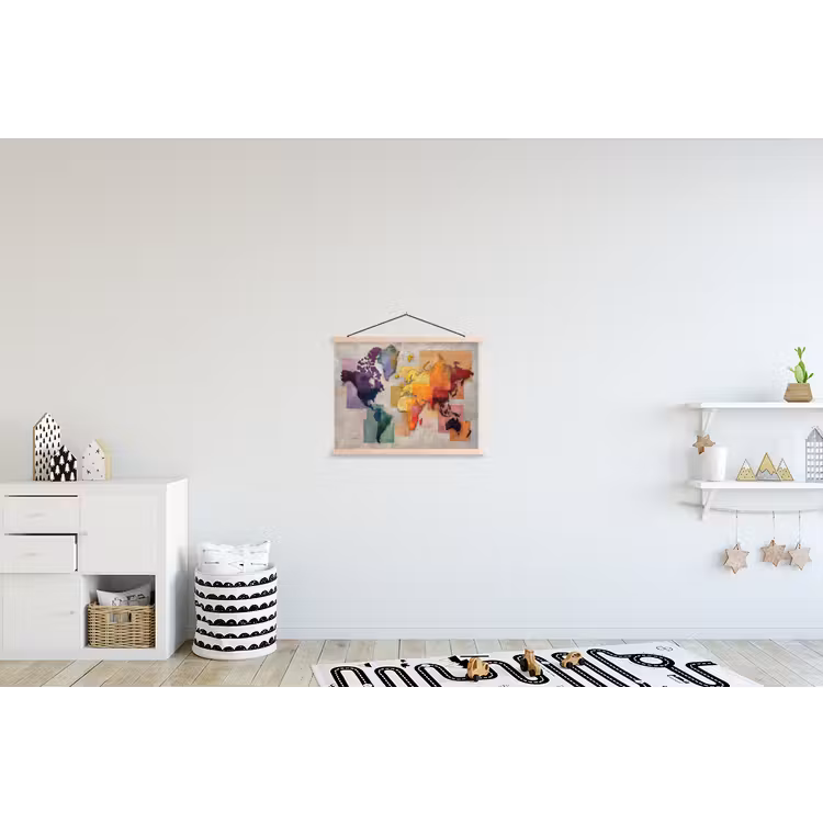 Modern - Wereldkaart - Kleurvakken textielposter latten blank klein -kinderkamer