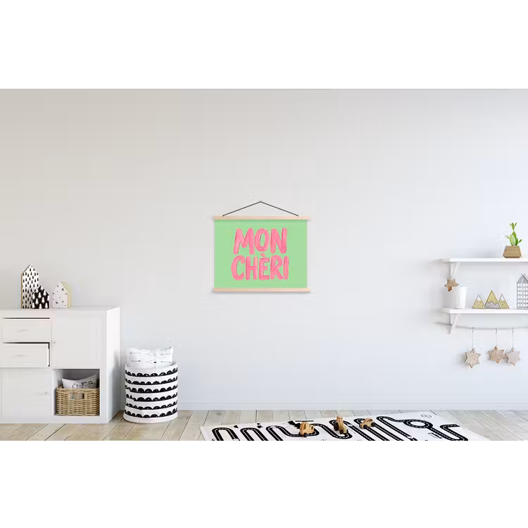 Mon cheri - Groen - Roze textielposter latten blank klein -kinderkamer