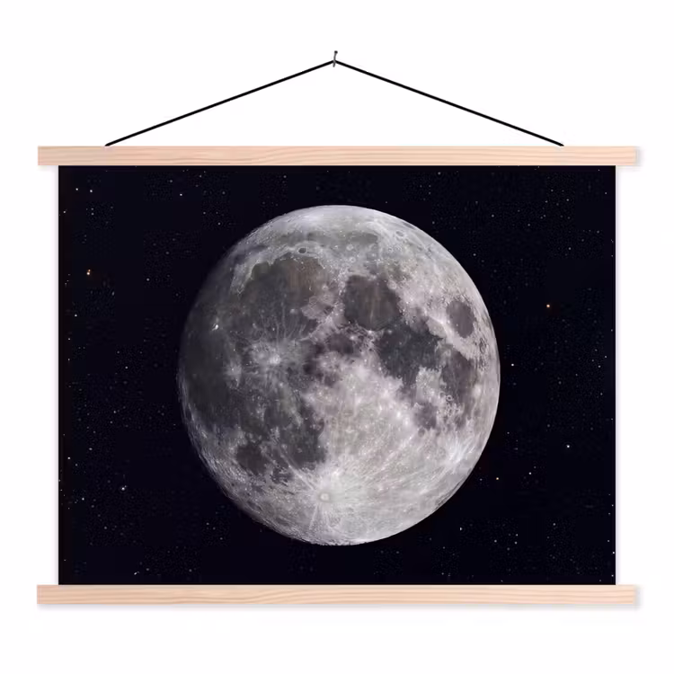 Stoffbild - Mond – Sterne – Weltraum - Maan - Sterren - Ruimte textielposter latten blank klein
