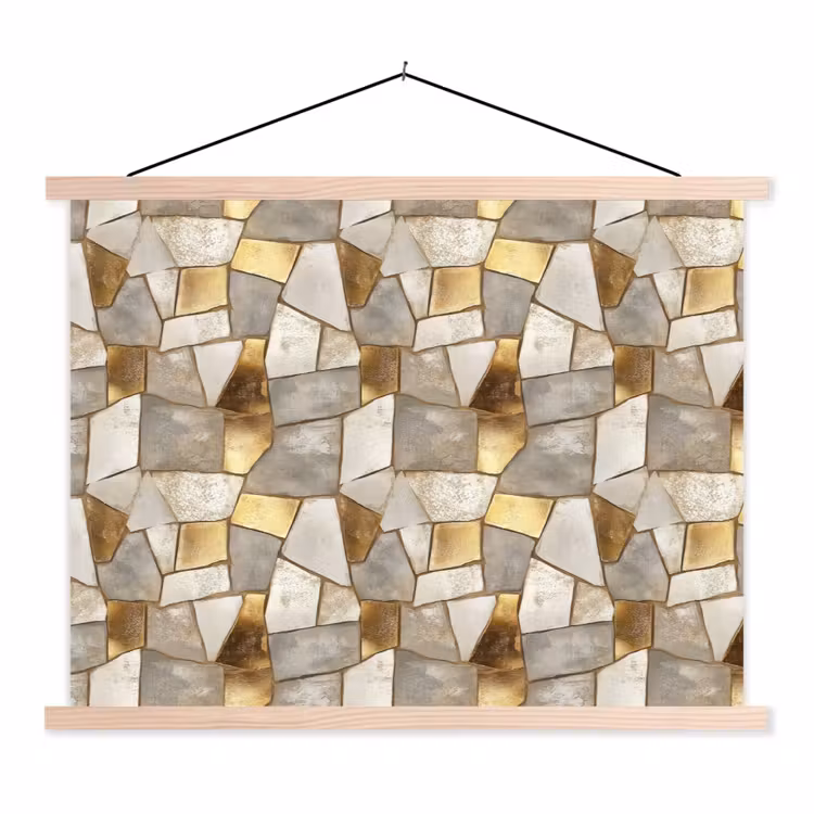 Mozaïek - Marmer - Goud textielposter latten blank klein 122 -3d