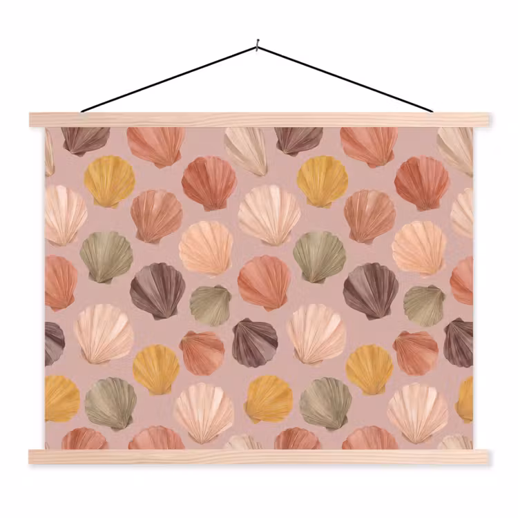 Schelp - Patroon - Zee - Aquarel - Aardetinten textielposter latten blank klein -3d