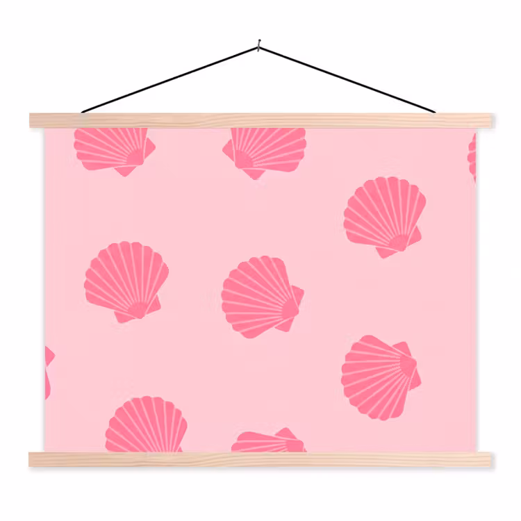 Schelp - Patroon - Zee - Modern - Roze textielposter latten blank klein -3d