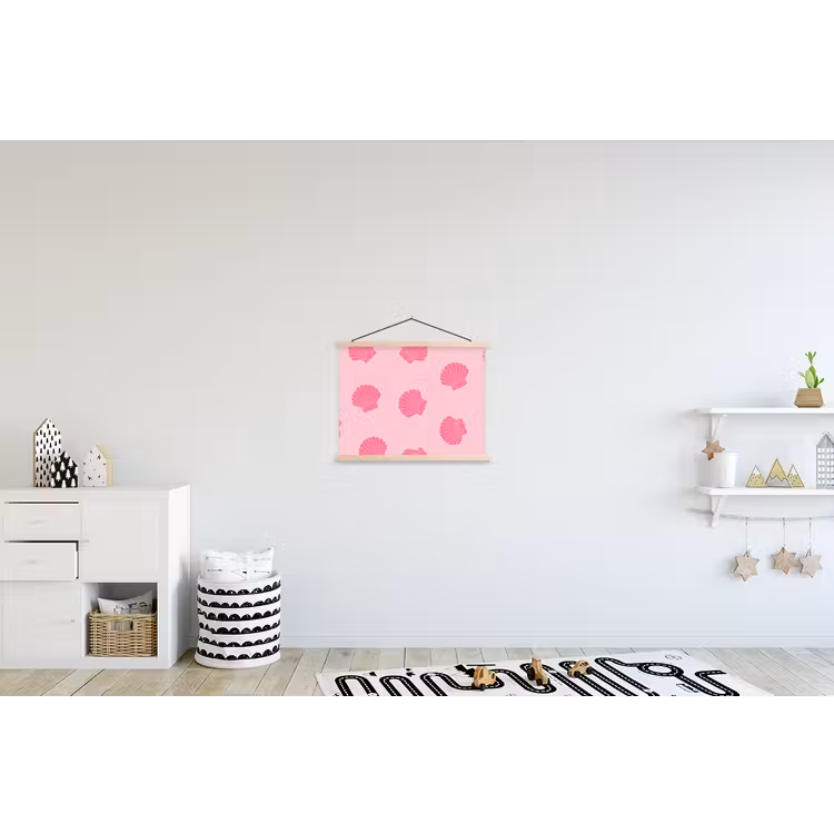 Schelp - Patroon - Zee - Modern - Roze textielposter latten blank klein -kinderkamer
