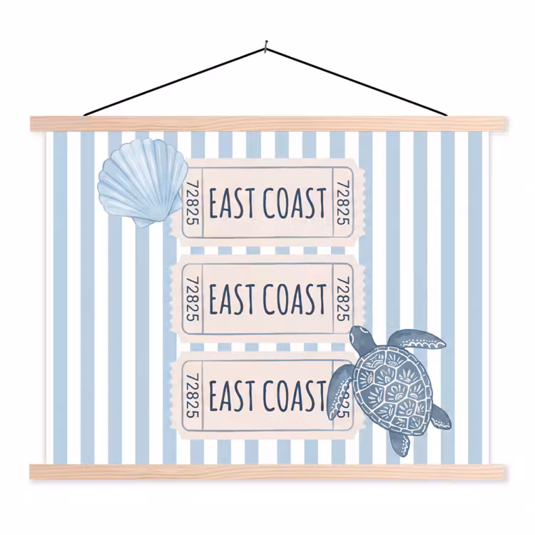 Schelp - Oceaan - Kust - Blauw - Illustratie textielposter latten blank klein -3d