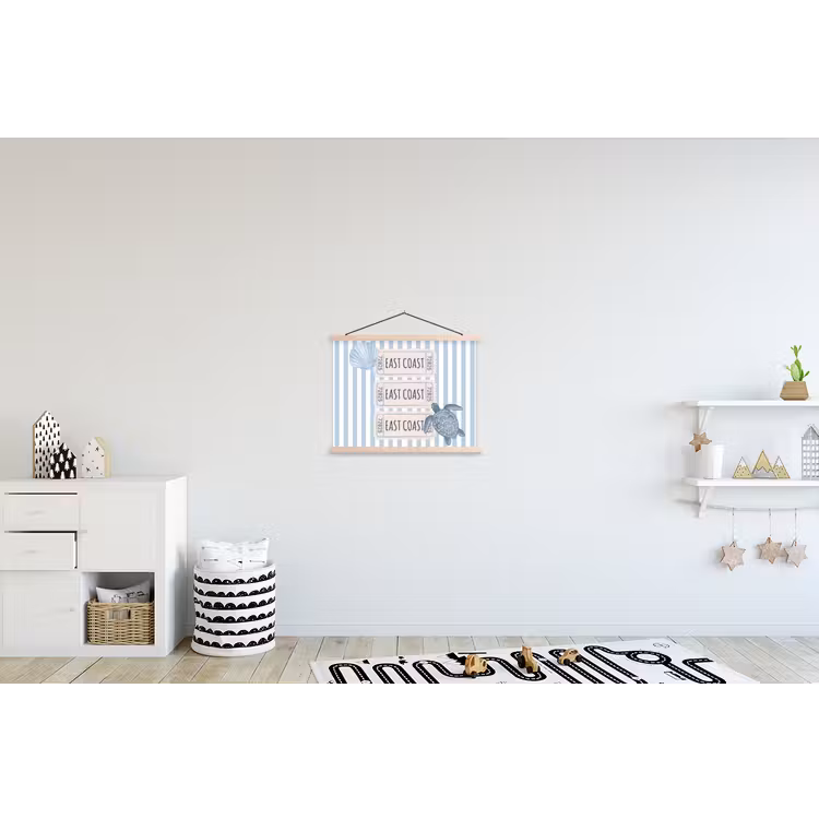 Schelp - Oceaan - Kust - Blauw - Illustratie textielposter latten blank klein -kinderkamer