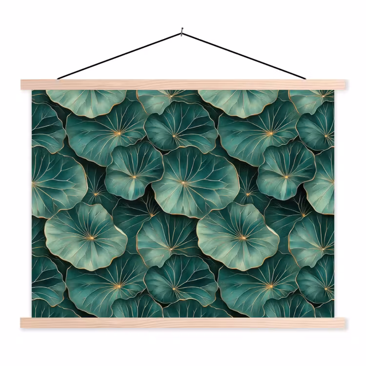 Patroon - Bladeren - Groen textielposter latten blank klein 122 -3d