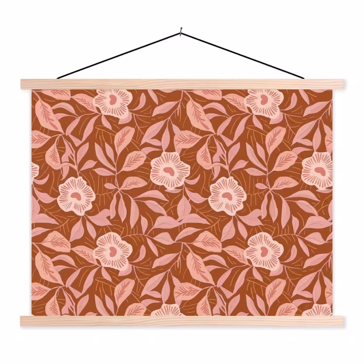 Patroon - Bladeren - Terracotta textielposter latten blank klein 122 -3d