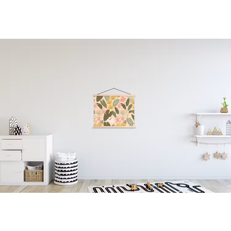 Patroon - Bloemen - Kleurrijk textielposter latten blank klein -kinderkamer