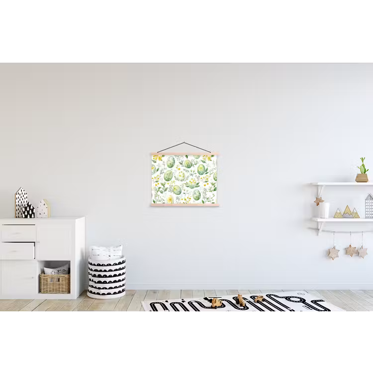 Patroon - Groen - Eieren textielposter latten blank klein -kinderkamer