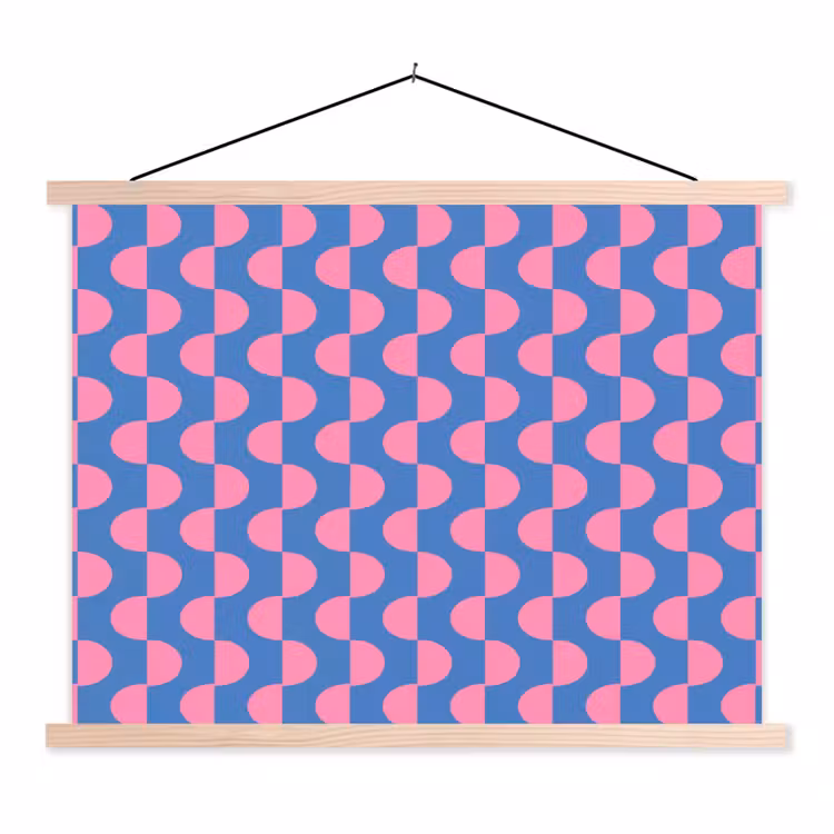 Patroon - Halve cirkels - Abstract - Modern - Roze - Blauw textielposter latten blank klein -3d