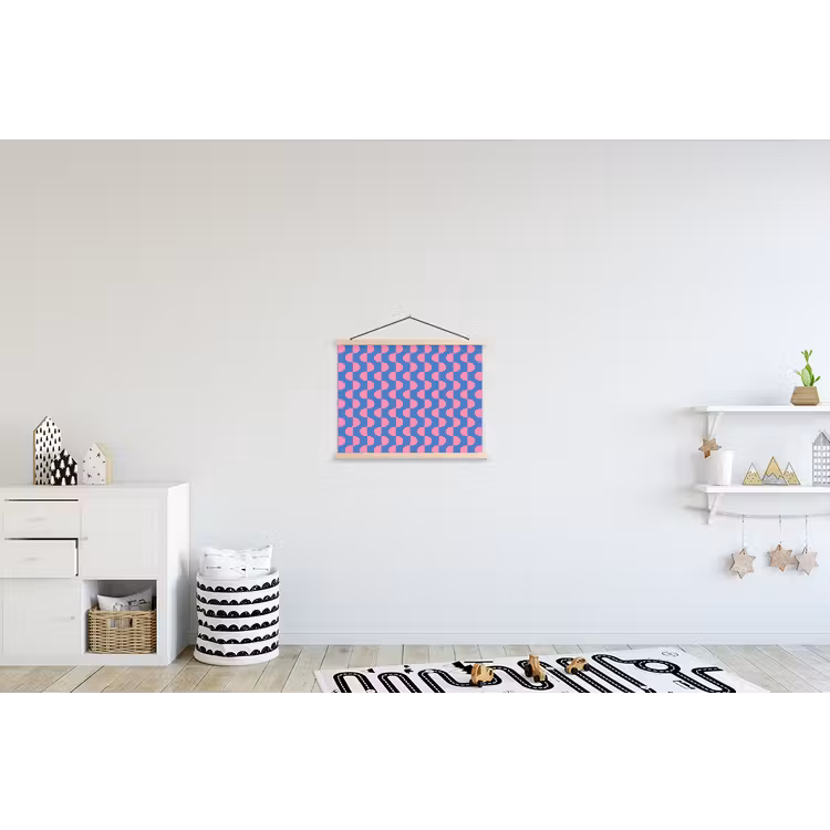 Patroon - Halve cirkels - Abstract - Modern - Roze - Blauw textielposter latten blank klein -kinderkamer