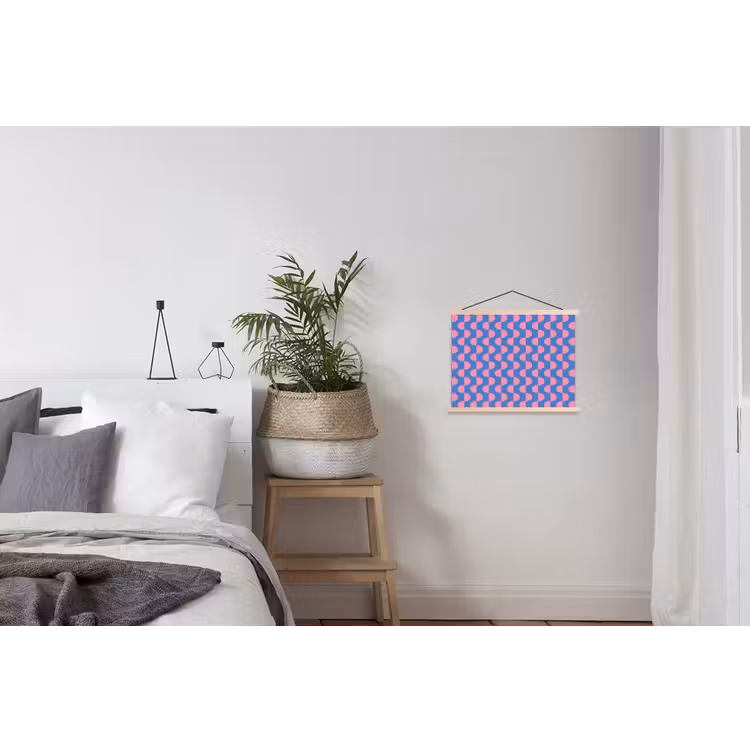 Patroon - Halve cirkels - Abstract - Modern - Roze - Blauw textielposter latten blank klein -woonkamer
