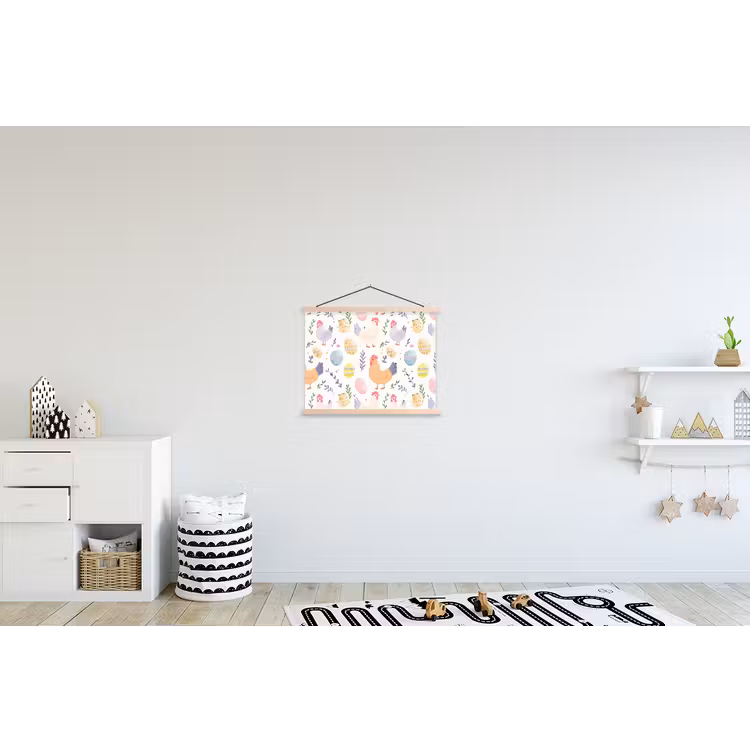 Patroon - Kip - Paaseieren textielposter latten blank klein -kinderkamer