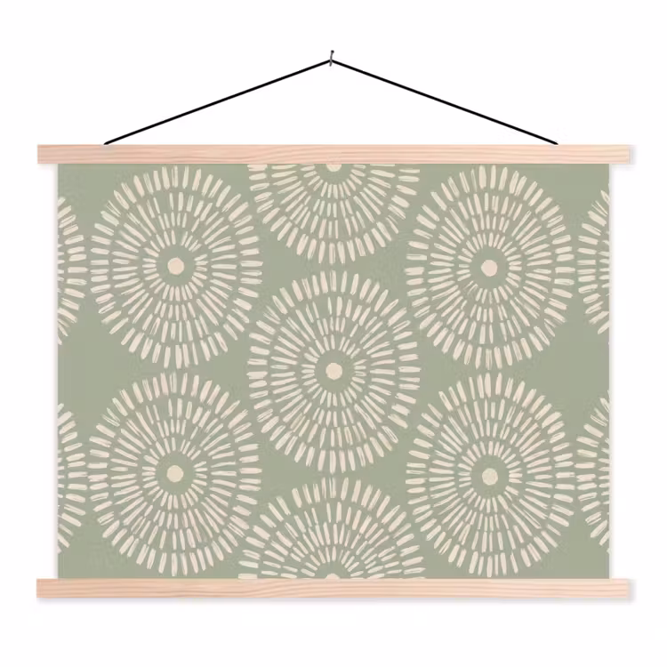 Patroon - Cirkels - Abstract - Modern - Groen textielposter latten blank klein -3d
