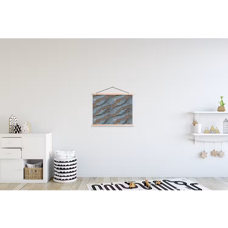 Patroon - Steen - Blauw textielposter latten blank klein 122 -kinderkamer