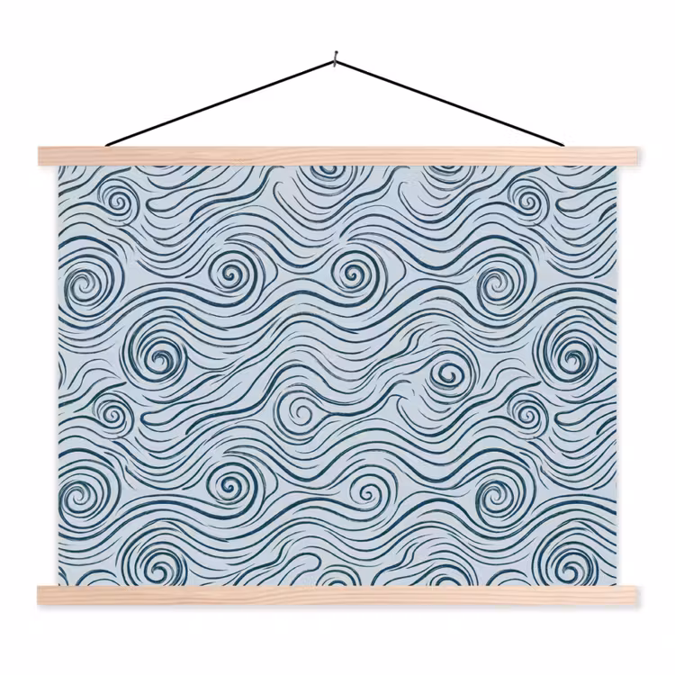Patroon - Golven - Abstract - Modern - Blauw textielposter latten blank klein -3d
