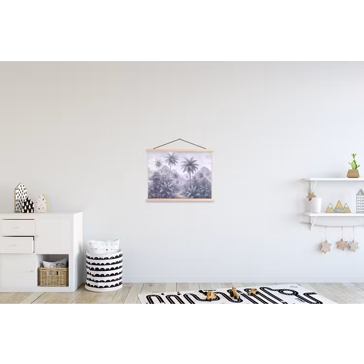 Natuur - Boom - Tropisch - Landschap - Blauw textielposter latten blank klein -kinderkamer