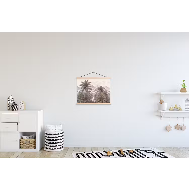 Natuur - Bergen - Rivier - Tropisch - Vintage textielposter latten blank klein -kinderkamer