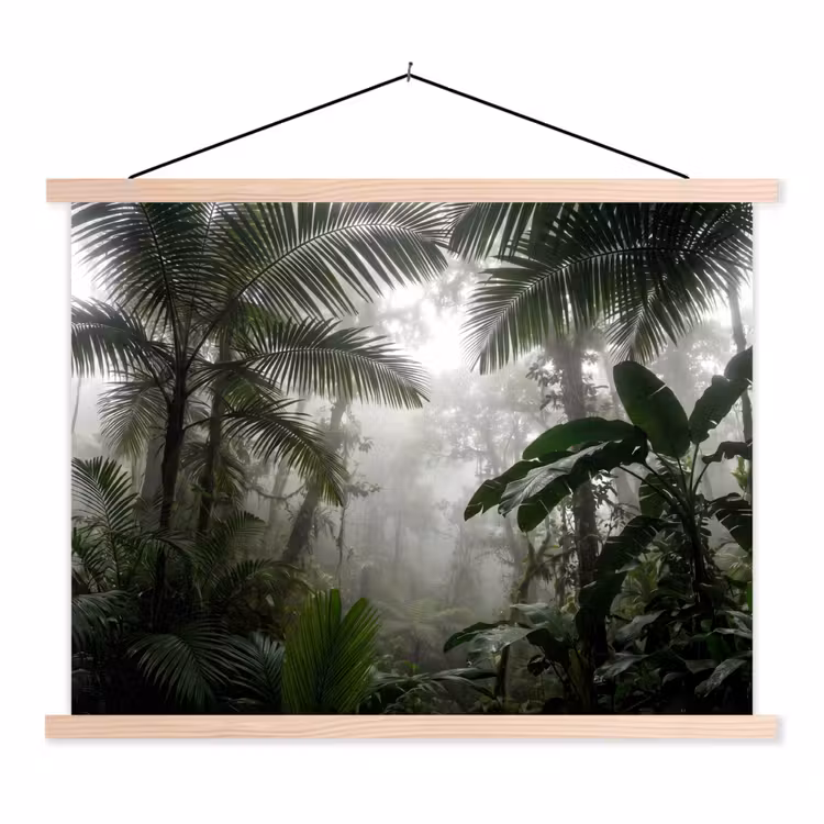Natuur - Jungle - Mist - Groen - Bladeren textielposter latten blank klein -3d