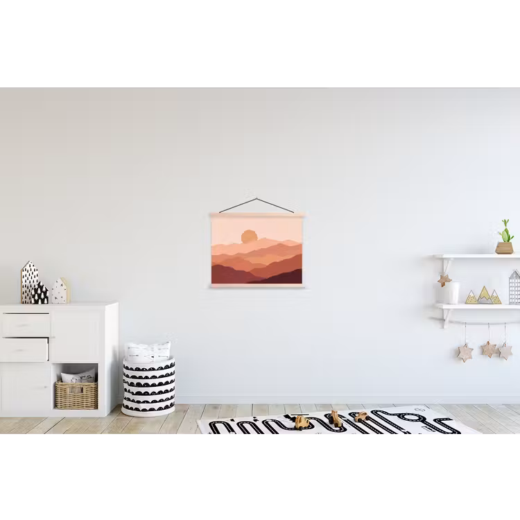 Natuur - Heuvels - Abstract - Modern - Oranje textielposter latten blank klein -kinderkamer