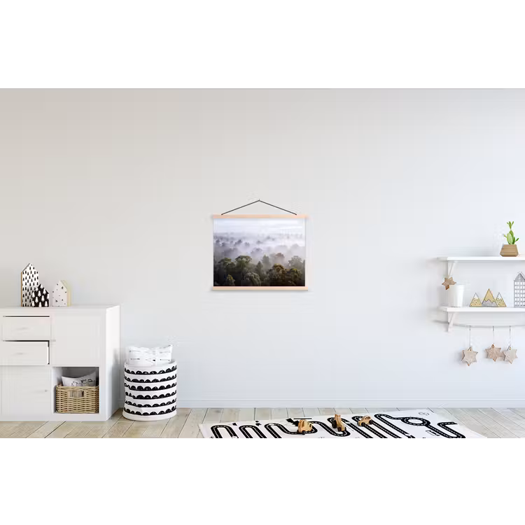 Natuur - Mist - Bos - Ochtend - Goud textielposter latten blank klein -kinderkamer