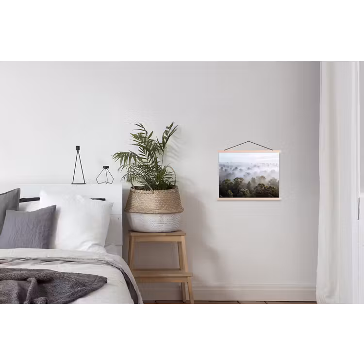 Natuur - Mist - Bos - Ochtend - Goud textielposter latten blank klein -woonkamer