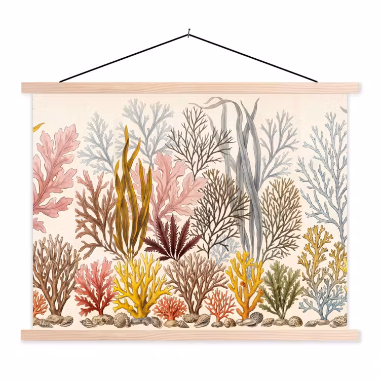 Natuur - Onderwater - Botanisch - Vintage - Kleurrijk textielposter latten blank klein -3d