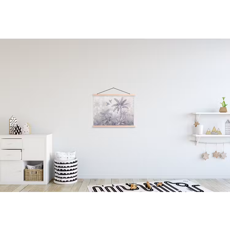 Natuur - Vogel - Jungle - Illustratie - Blauw textielposter latten blank klein -kinderkamer