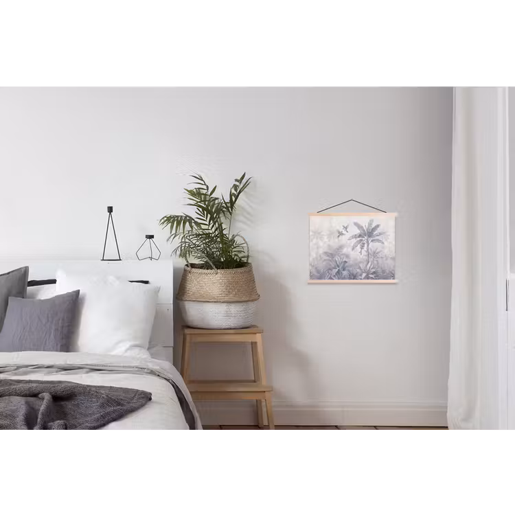 Natuur - Vogel - Jungle - Illustratie - Blauw textielposter latten blank klein -woonkamer